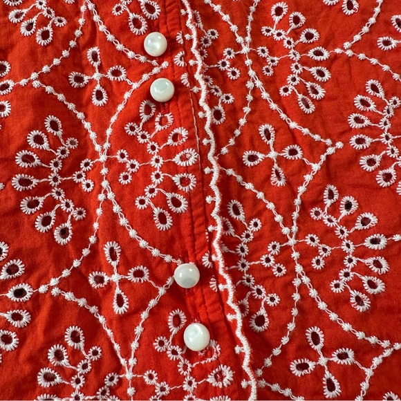 Sezane Antika Blouse Ecru On Coral 38 Fr US 6 Embroidered Button V-Neck Eyelet - Picture 3 of 11